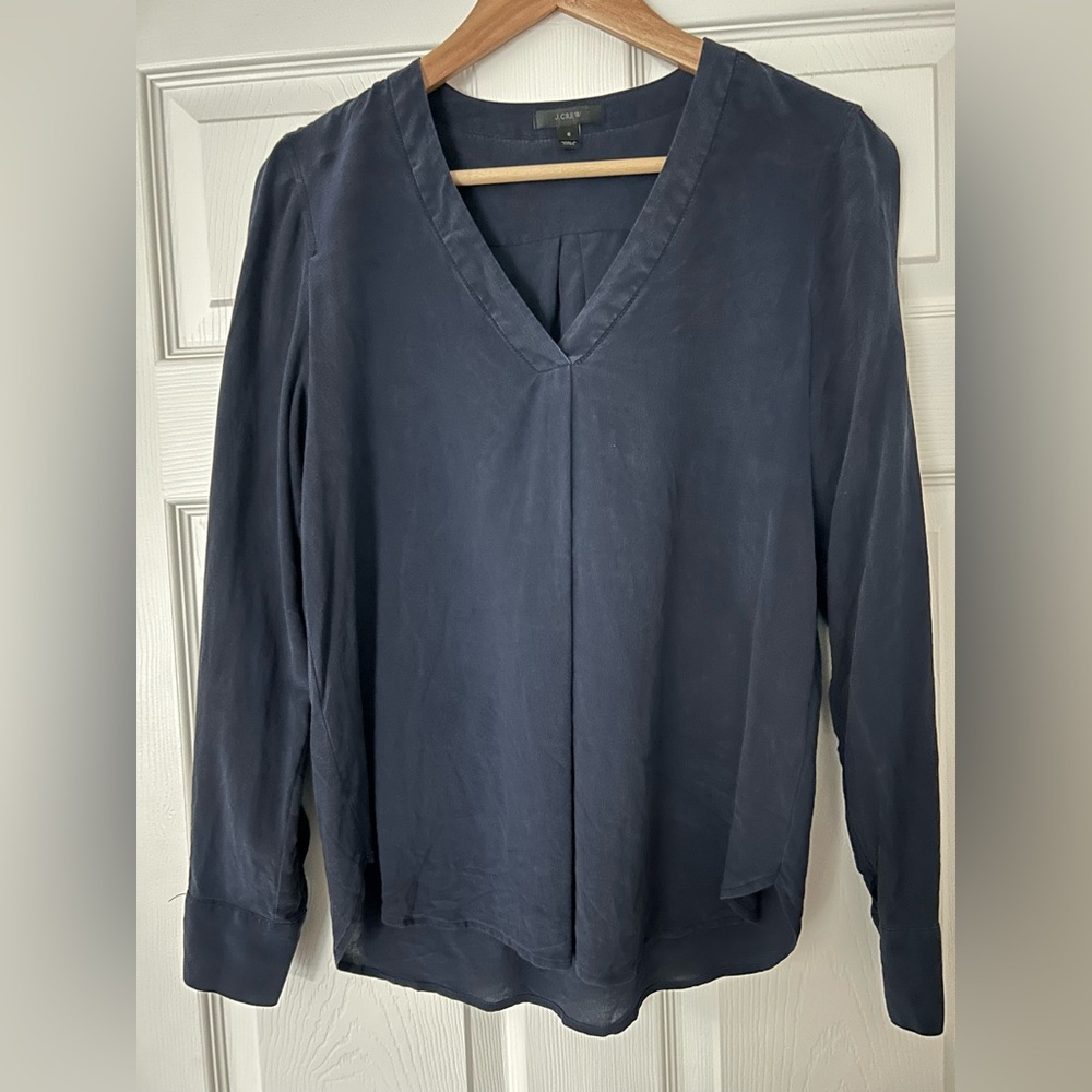 J. Crew navy Blue V-Neck Relaxed 100% silk Blouse